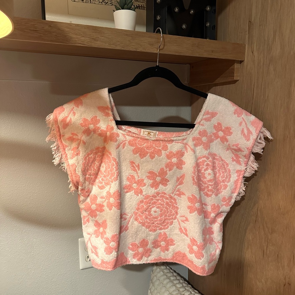 Custom made Floral Pink and White Cropped Top